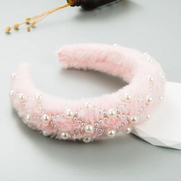 Pink Fur Pearl Embellished Headband main image 6